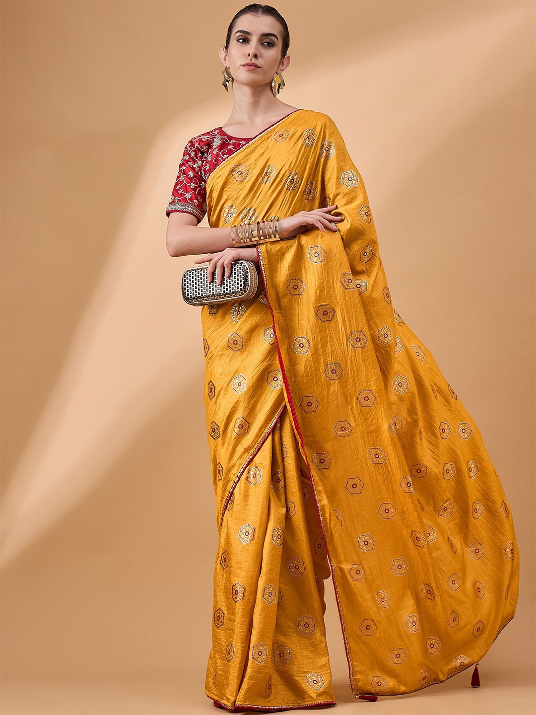 

all about you Embroidered Tussar Saree With Blouse, Mustard