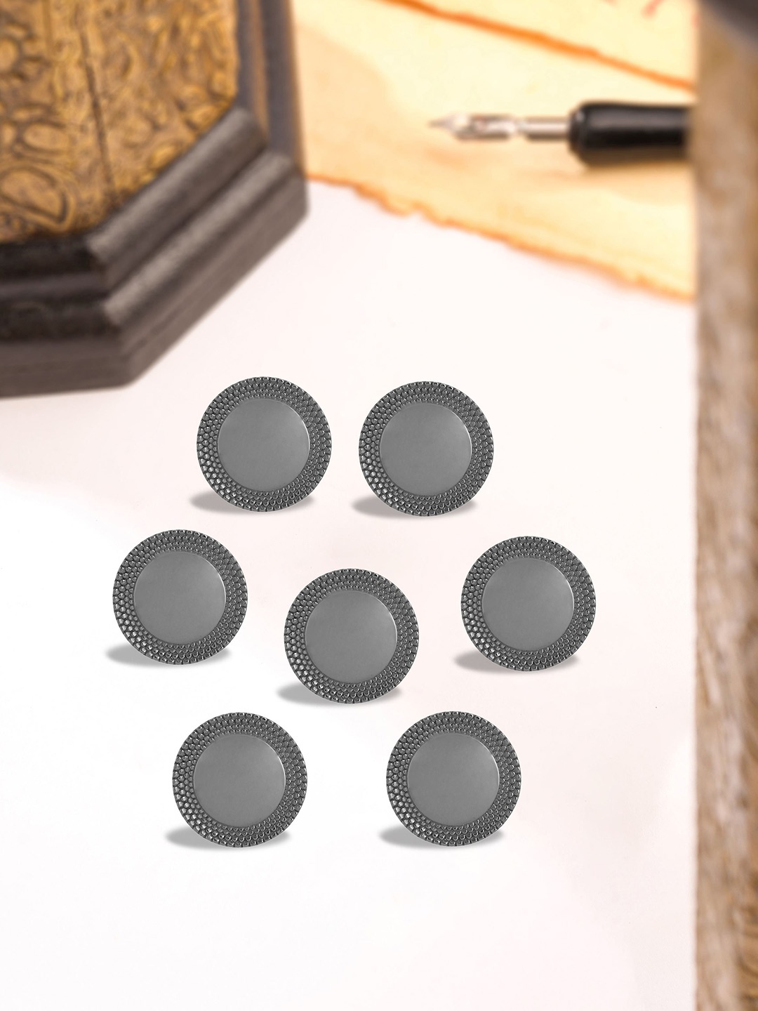 

COSA NOSTRAA Men Set Of 7 Elegant Shimmer Button Brooches, Grey