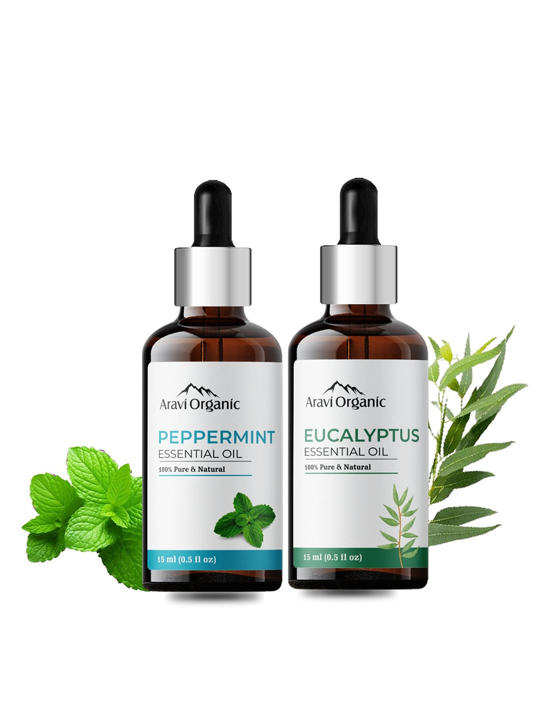 

Aravi Organic Set of 100% Pure Peppermint & Eucalyptus Essential Oil for Hair & Skin Care, White