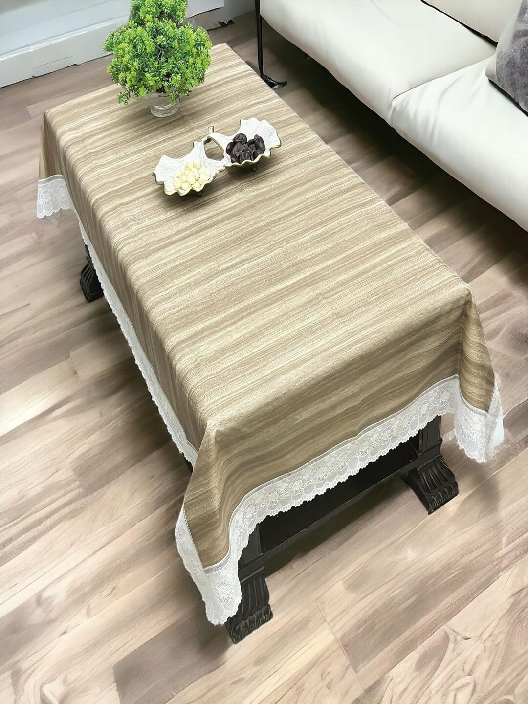 

CASA-NEST Camel Brown & White Abstract Printed Rectangle Slip Resistant Table Cover