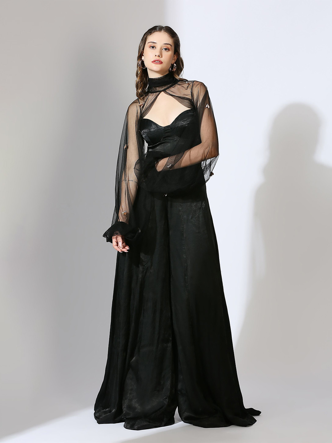 

Masumi Mewawalla Shoulder Straps Puff Sleeves Silk Basic Jumpsuit, Black