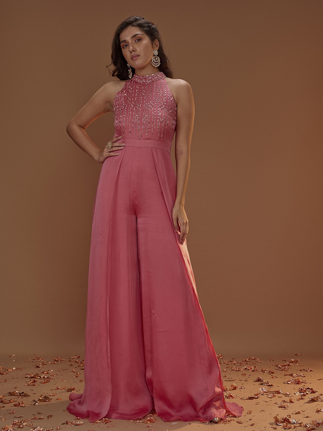 

Masumi Mewawalla Embellished Round Neck Silk Basic Jumpsuit, Pink