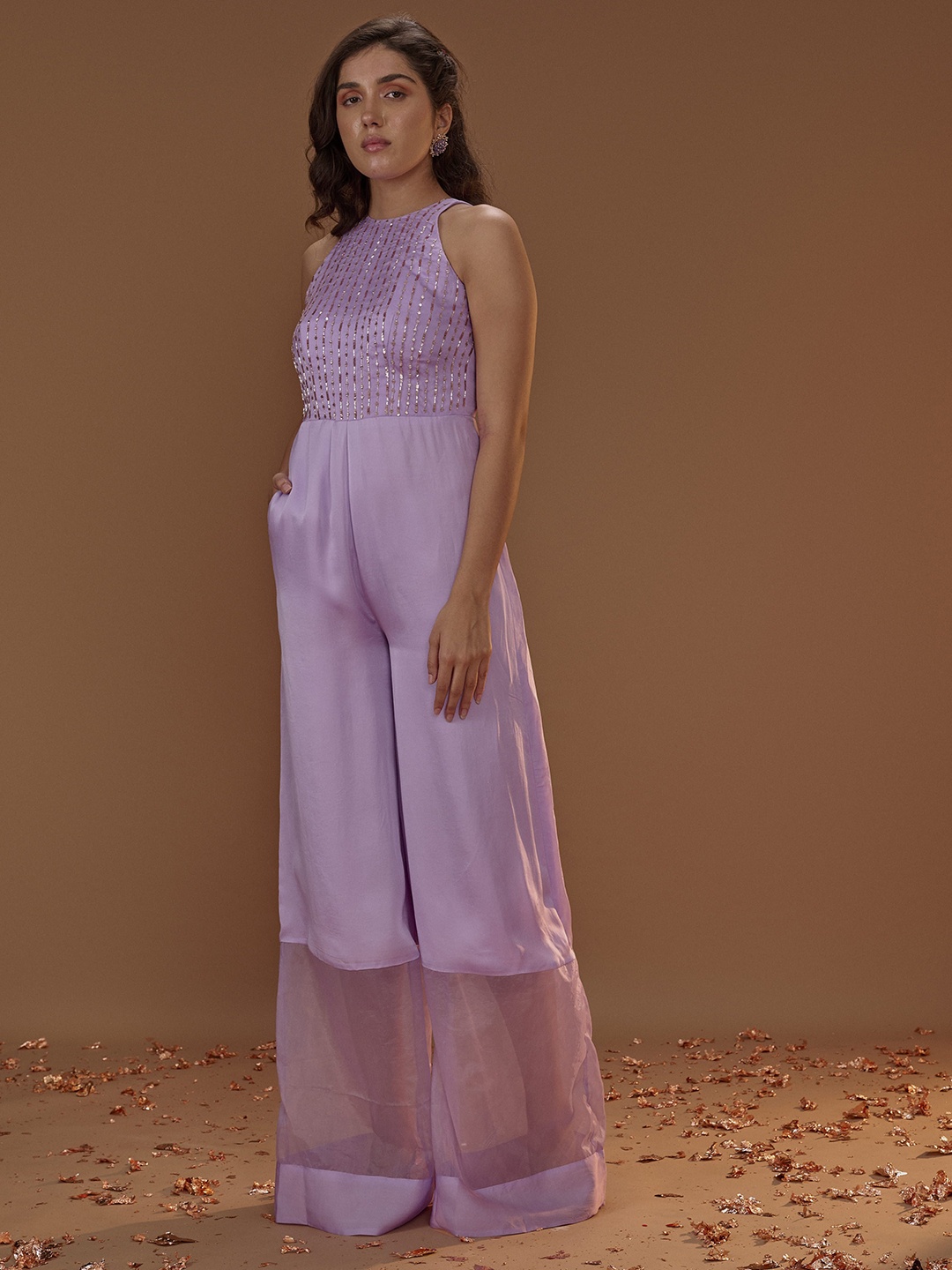 

Masumi Mewawalla Embellished Halter Neck Silk Basic Jumpsuit, Violet