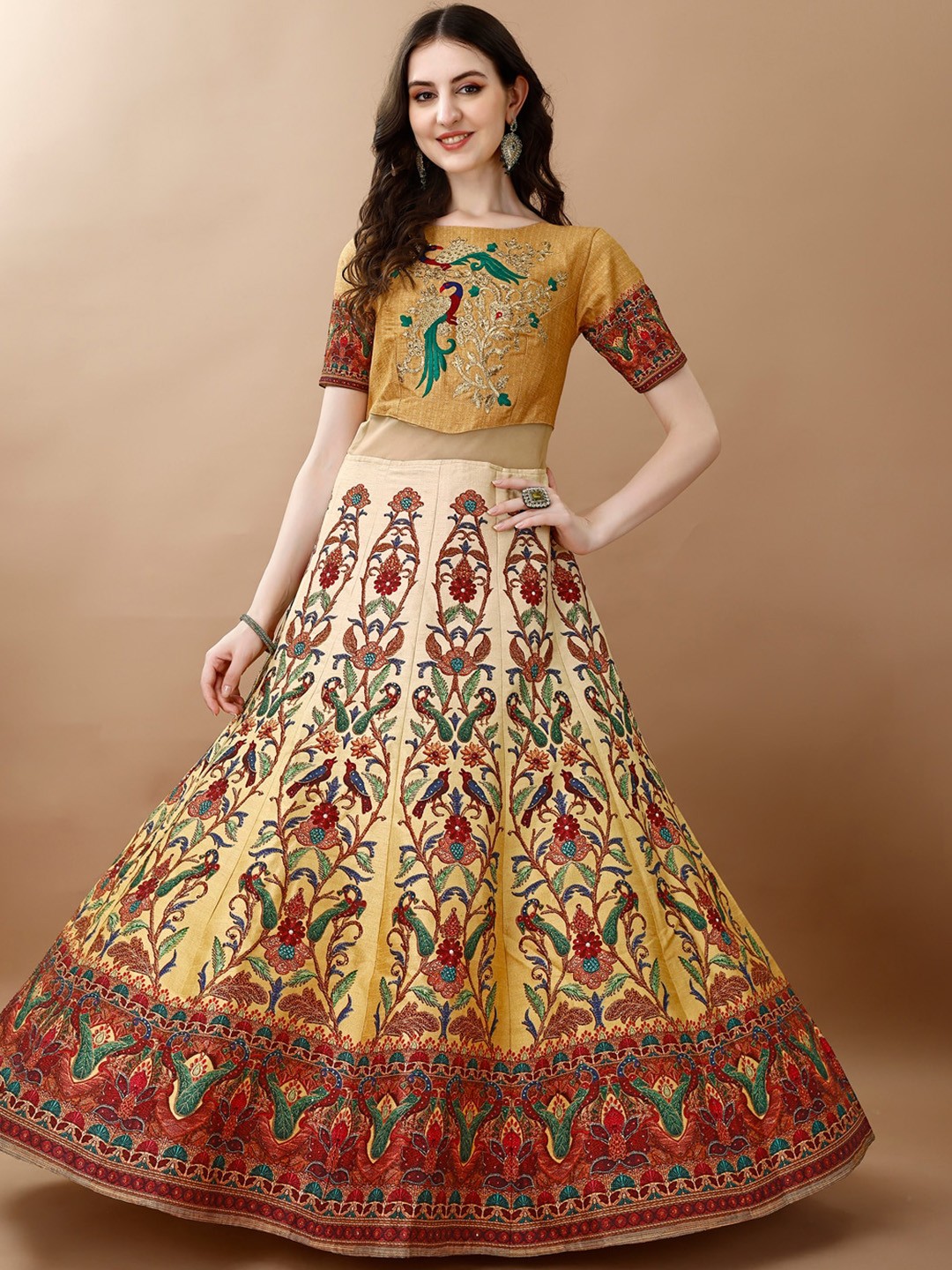 

SAPTRANGI Ethnic Motifs Printed Fit & Flare Maxi Ethnic Dress, Mustard