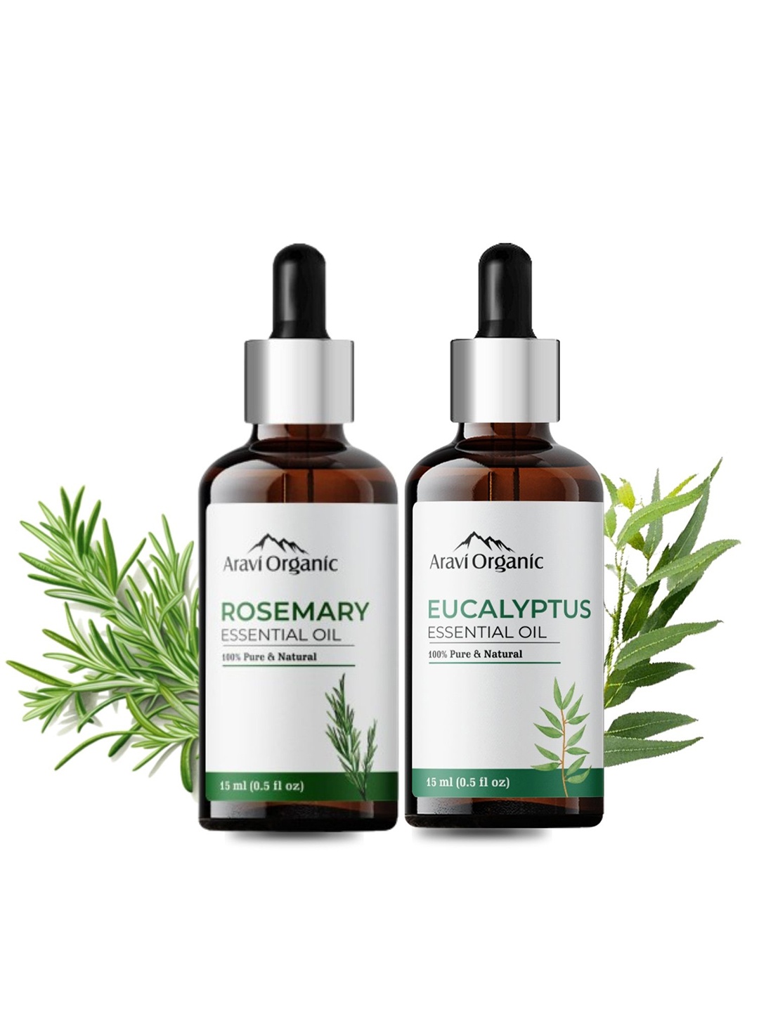 

Aravi Organic Set of 100% Pure Rosemary & Eucalyptus Essential Oil for Hair & Skin Care, Transparent