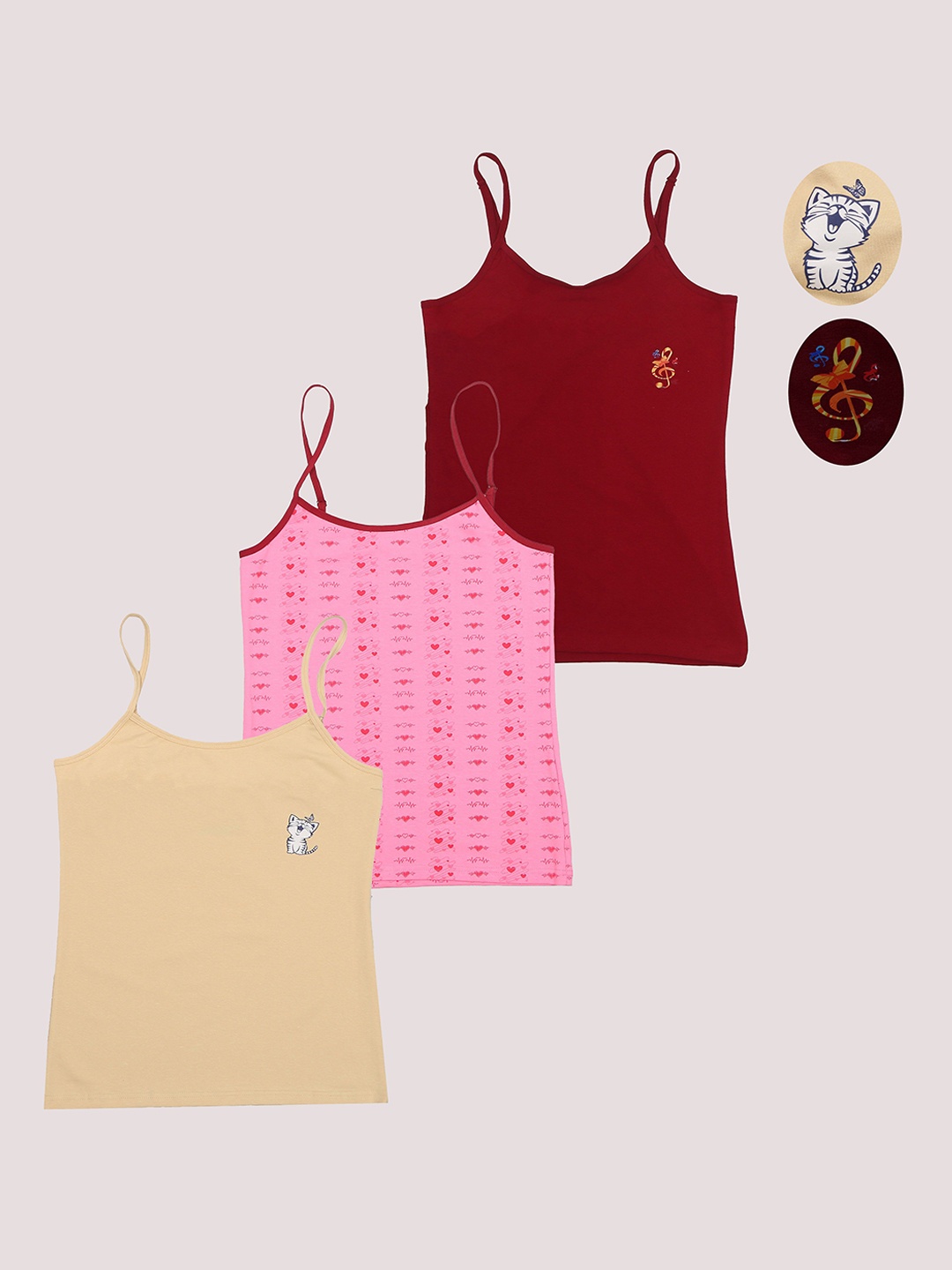 

F&S Girls Pack of 3 Printed Camisoles, Beige