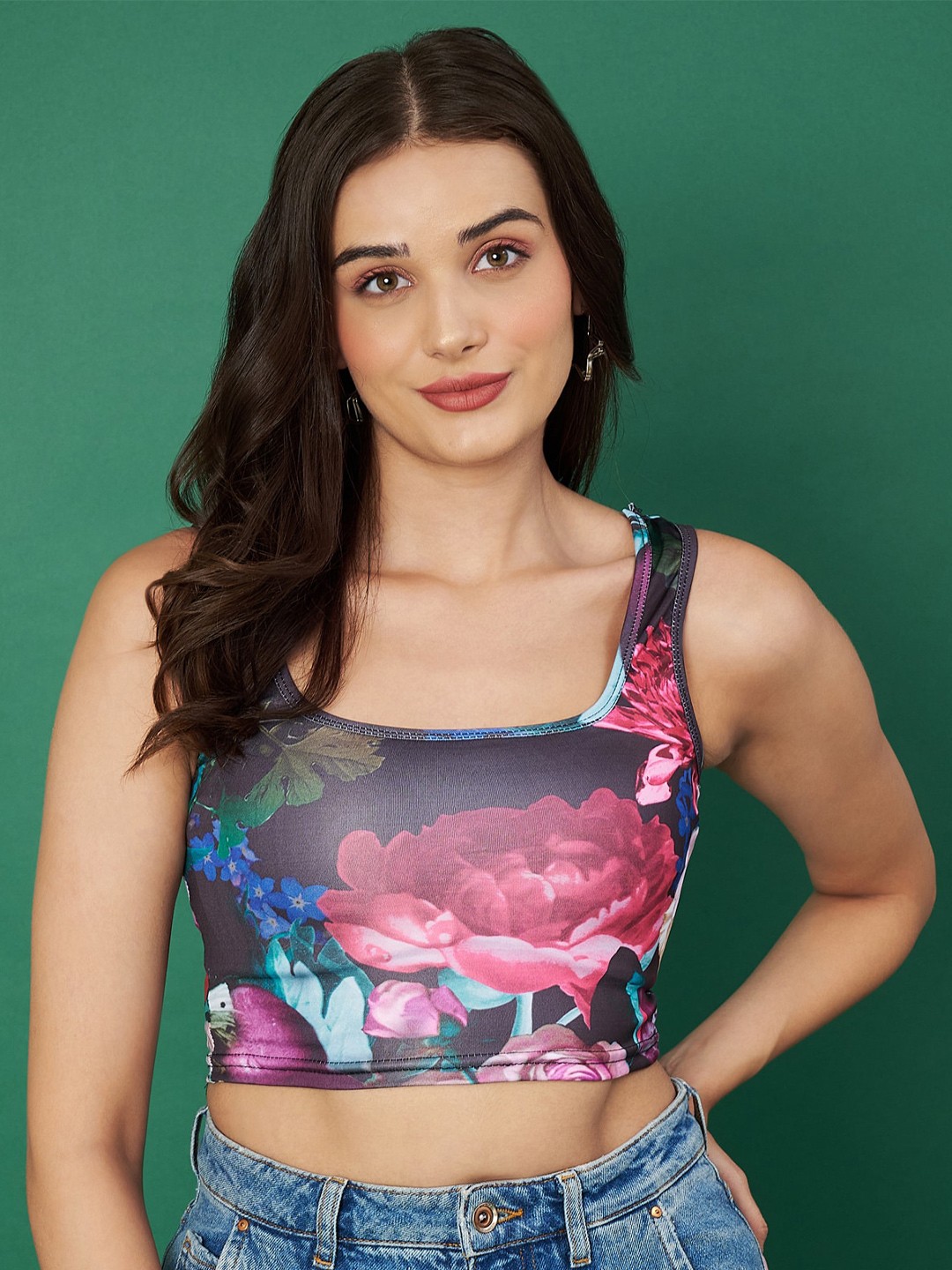 

Rajoria Instyle Floral Print Crop Top, Black