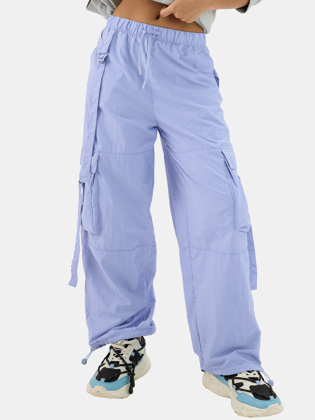 

The Souled Store Women Loose Fit Cargos Parachute Trousers, Lavender