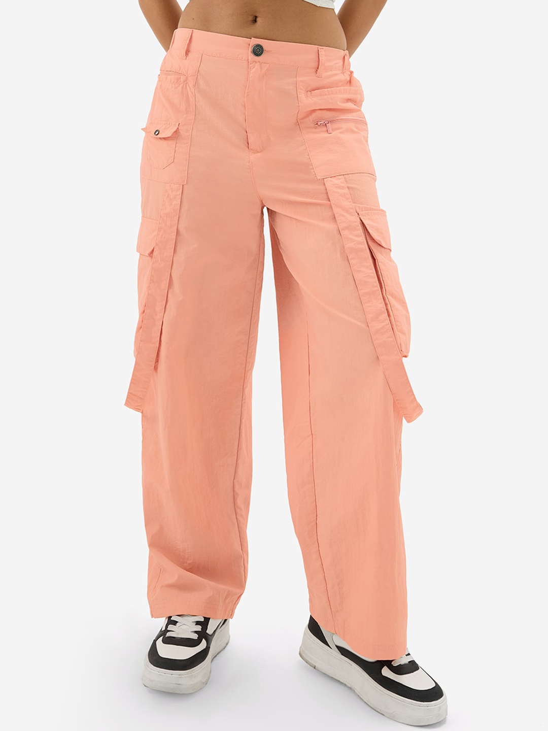 

The Souled Store Women Mid-Rise Loose Fit Trousers, Peach