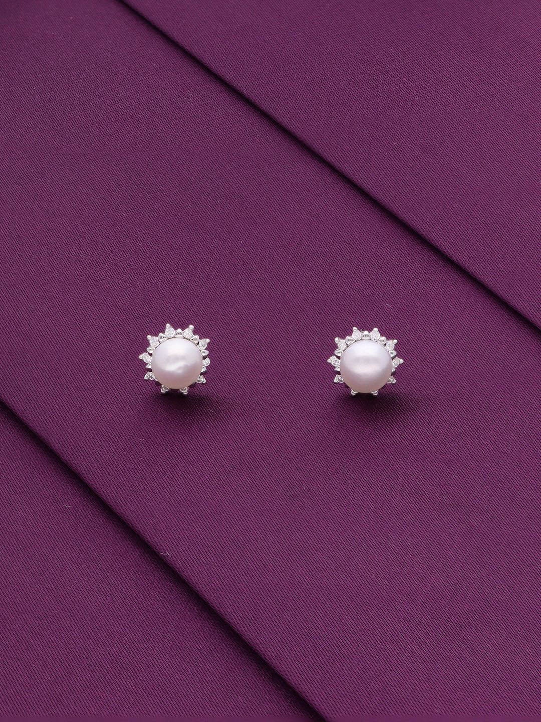 

KAI JEWEL 92.5 Sterling Silver Rhodium-Plated Pearl Beaded Contemporary Stud Earrings