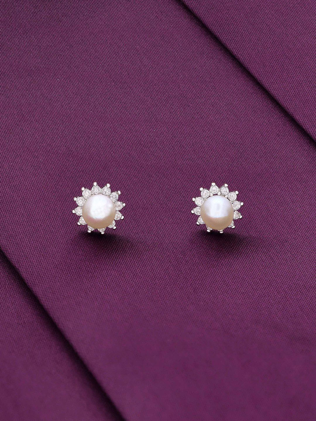 

KAI JEWEL 92.5 Sterling Silver Rhodium-Plated Pearls Beaded Studded Studs Earrings