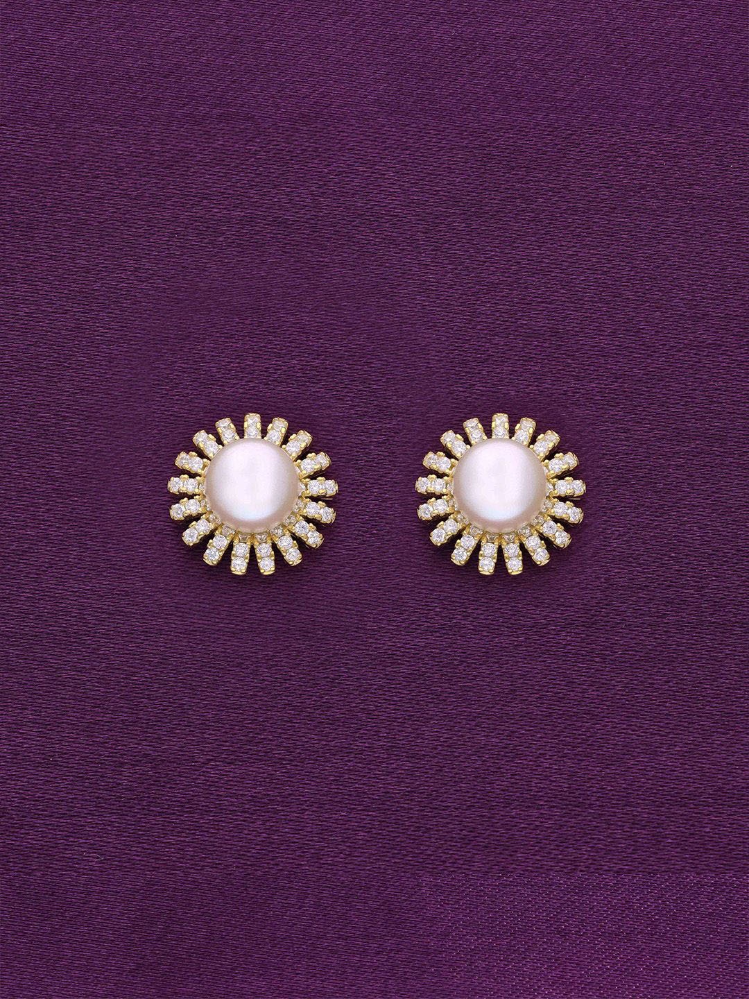 

KAI JEWEL 92.5 Sterling Silver Gold-Plated Pearl Beaded Contemporary Stud Earrings