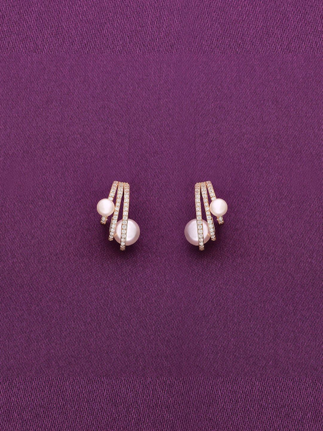 

KAI JEWEL 92.5 Sterling Silver Rose Gold-Plated Pearl Beaded Contemporary Stud Earrings