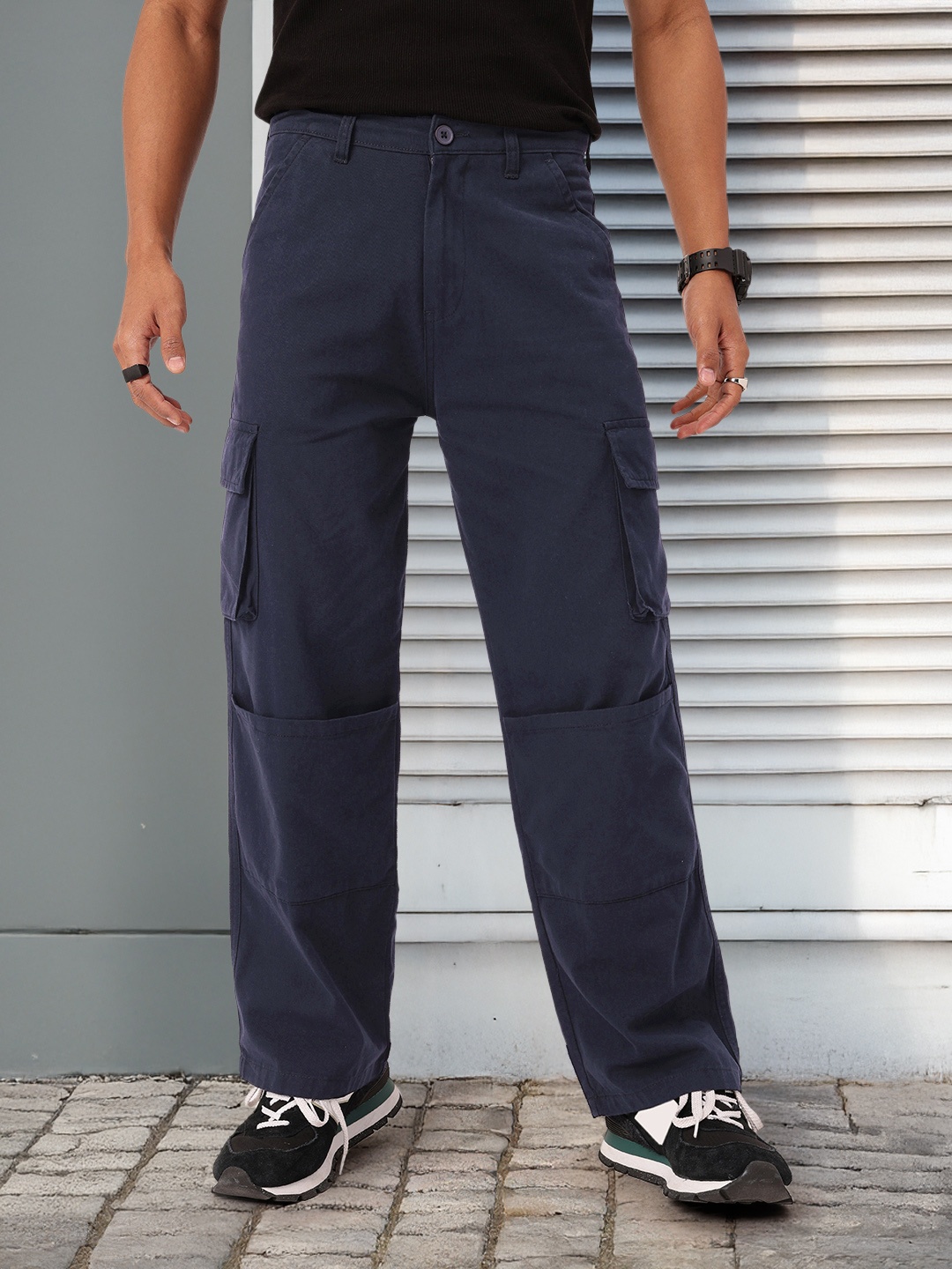 

Kook N Keech Men Urban Utility Relaxed Fit Cargos Trousers, Navy blue