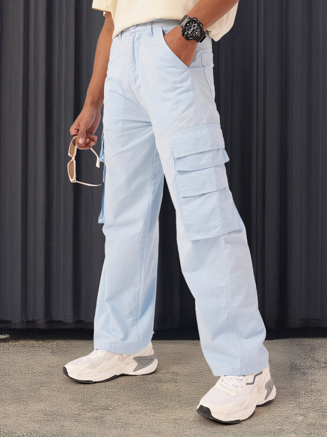 

Kook N Keech Men Urban Utility Relaxed Fit Cargos Trousers, Blue