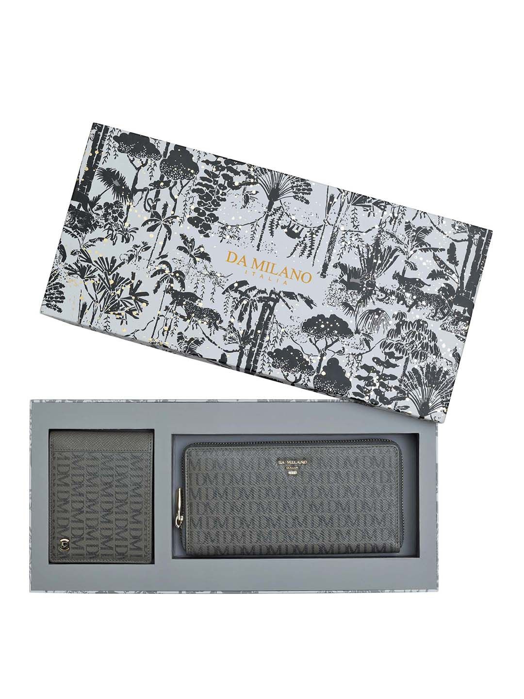 

Da Milano Unisex Leather Wallet & Card Holder Accessory Gift Set, Grey