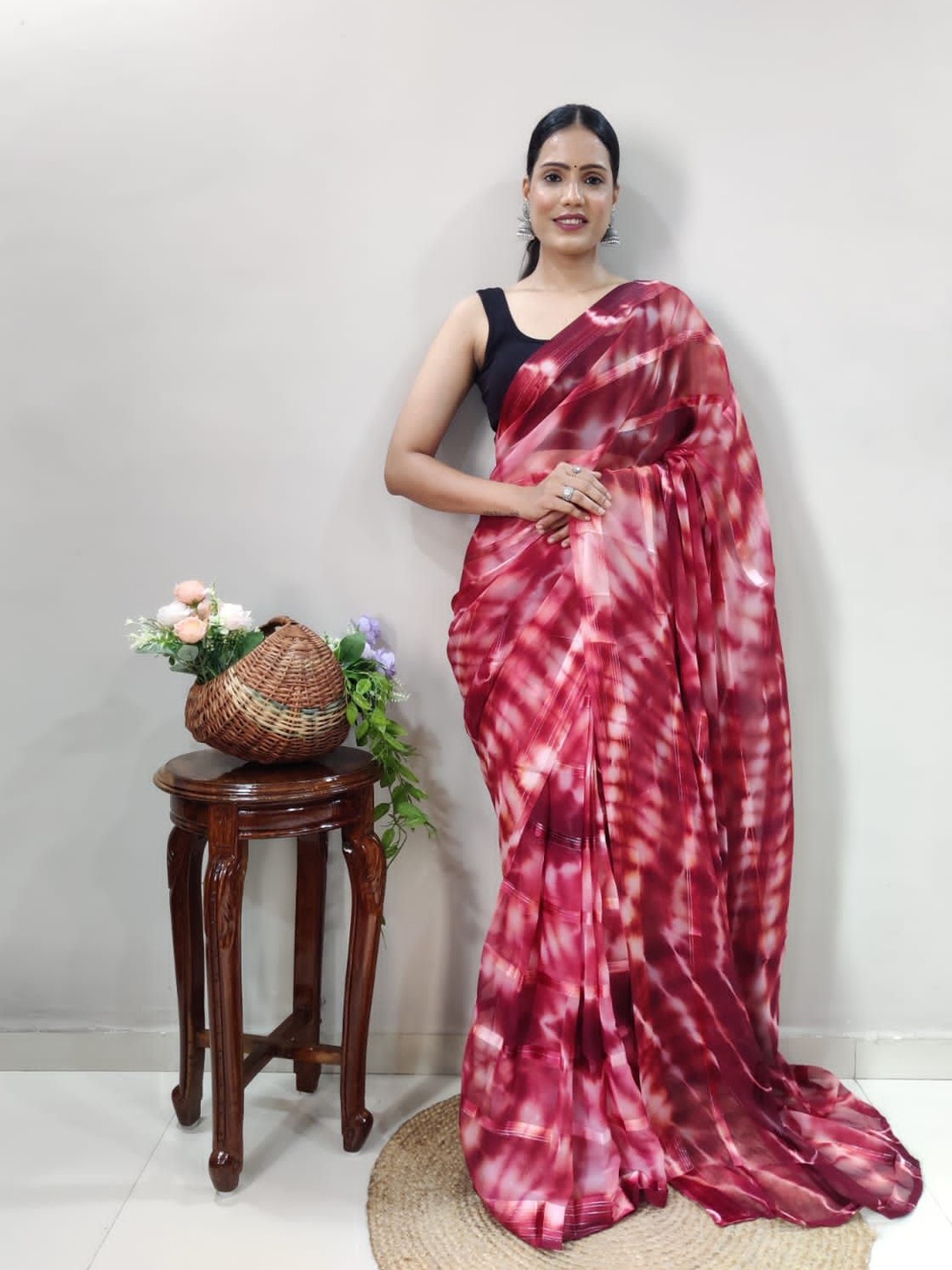 

Ethnic Yard Pure Georgette Ready to Wear Saree, Maroon
