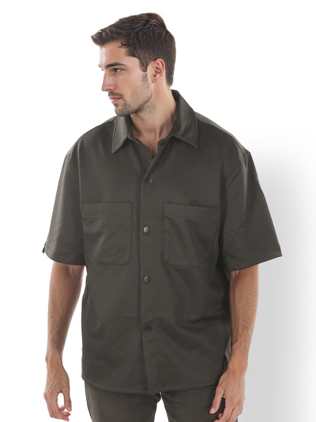

Celio Men Spread Collar Solid Pockets Casual Oversized Shirt, Black
