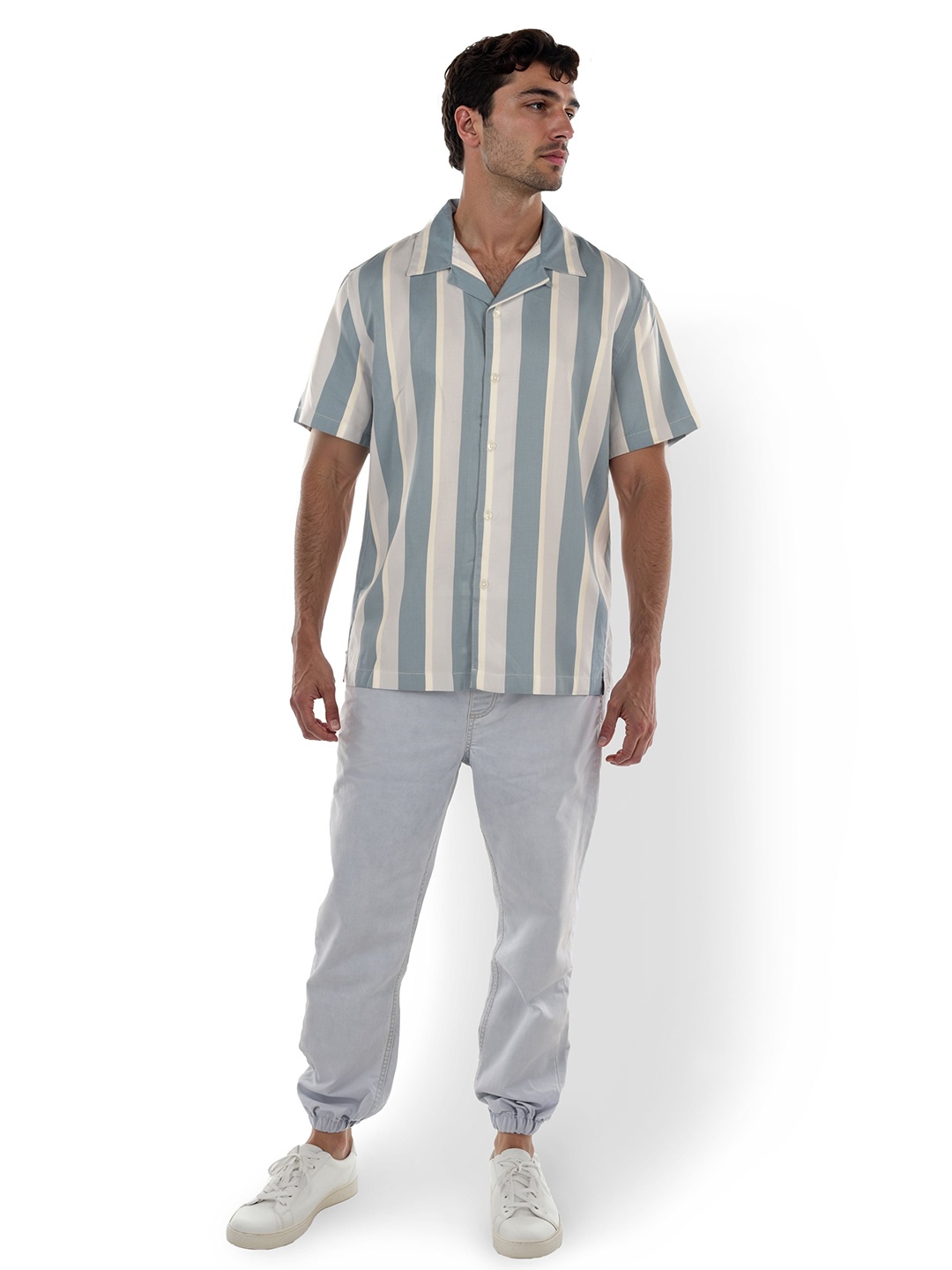 

Celio Men Multi Striped Cuban Collar Casual Shirt, Blue