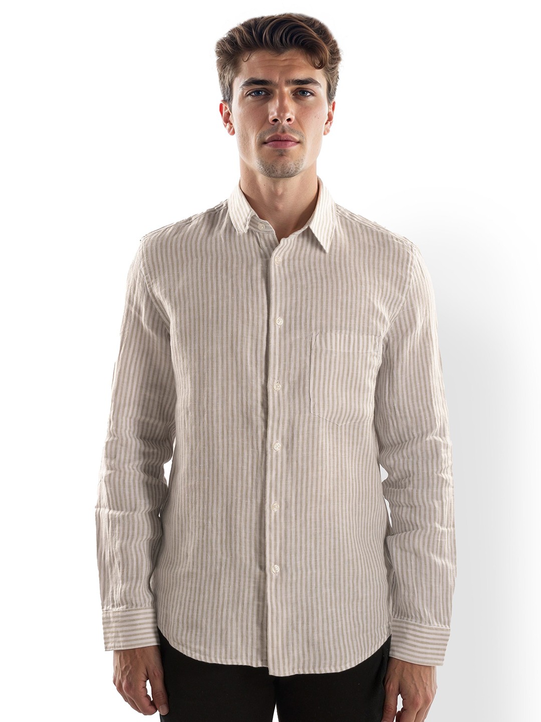 

Celio Men Spread Collar Striped Casual Shirt, Green