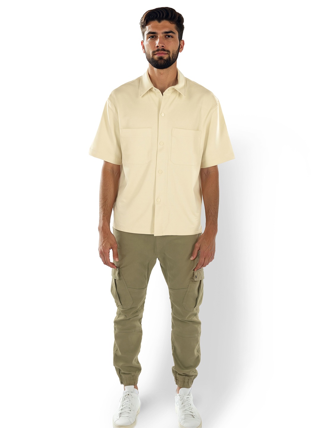 

Celio Men Spread Collar Solid Pockets Casual Shirt, Beige