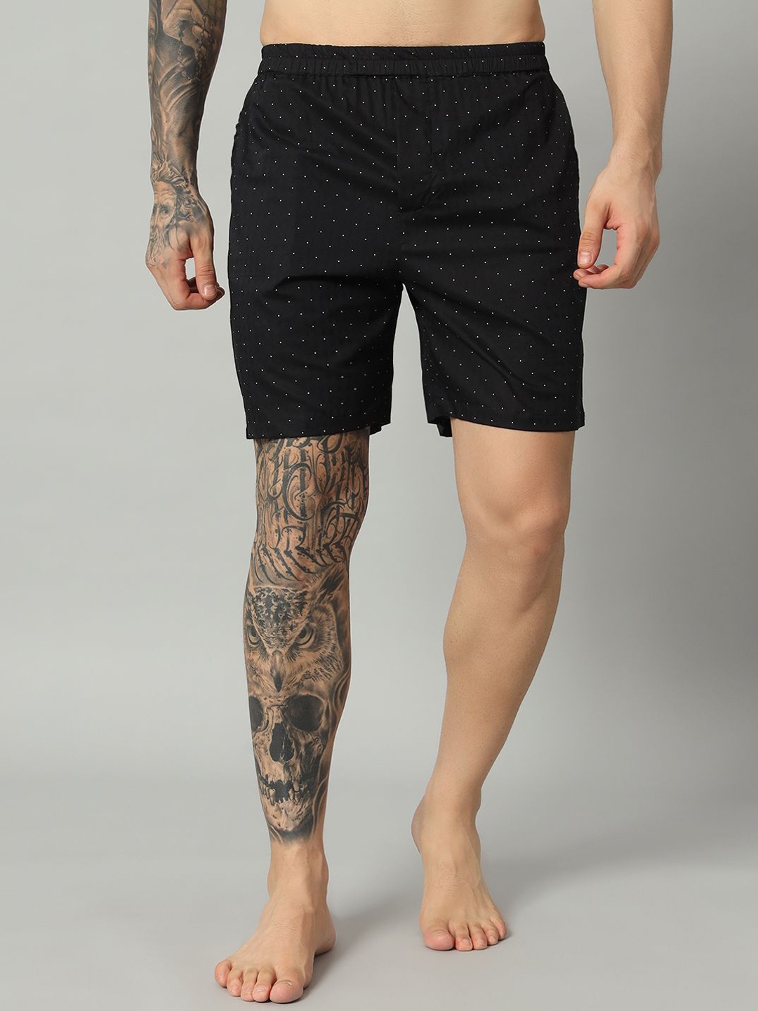 

OWO THE LABEL Men Pure Cotton Printed Black Boxer Shorts