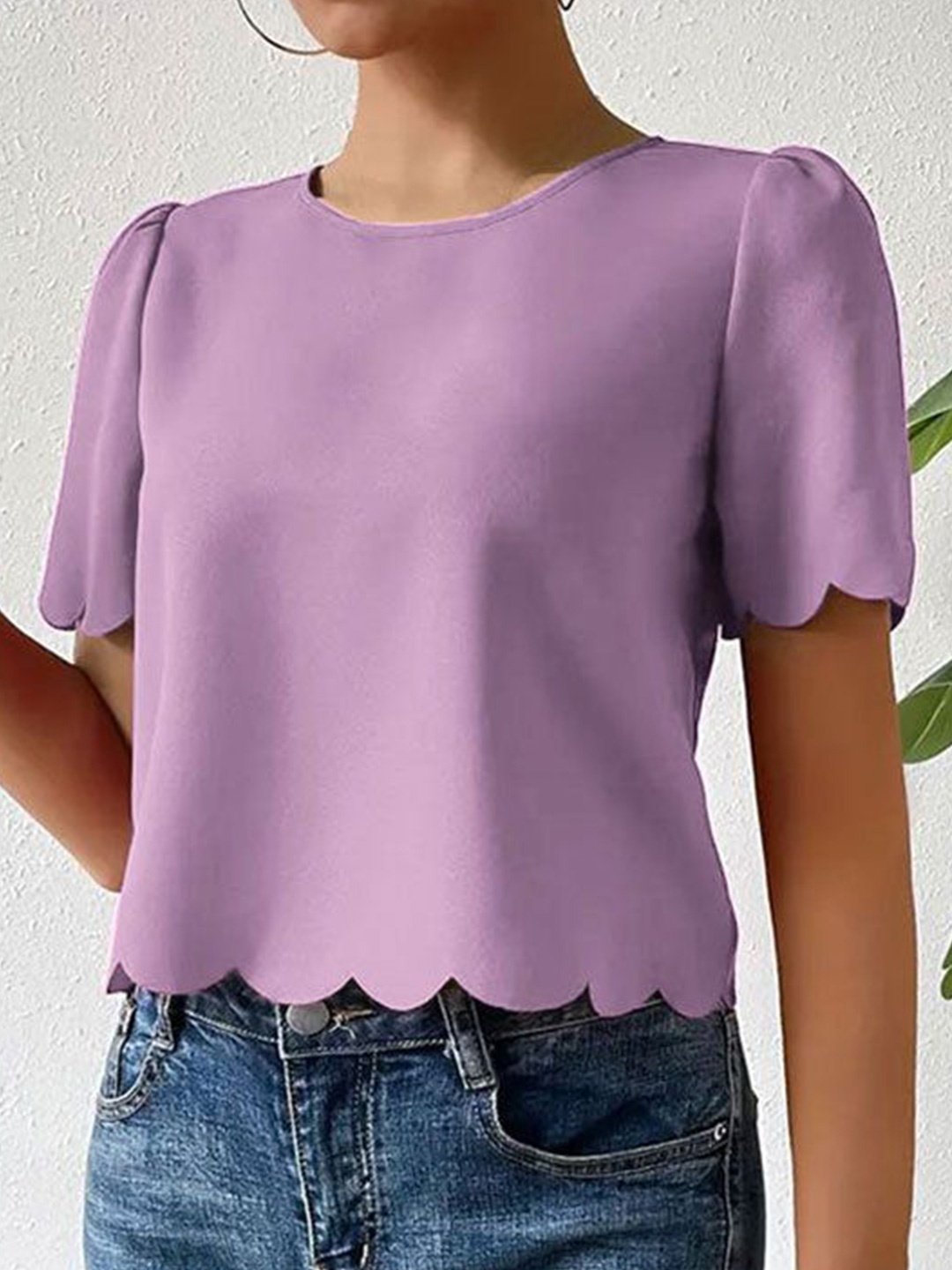 

StyleCast Solid Round Neck Top, Purple