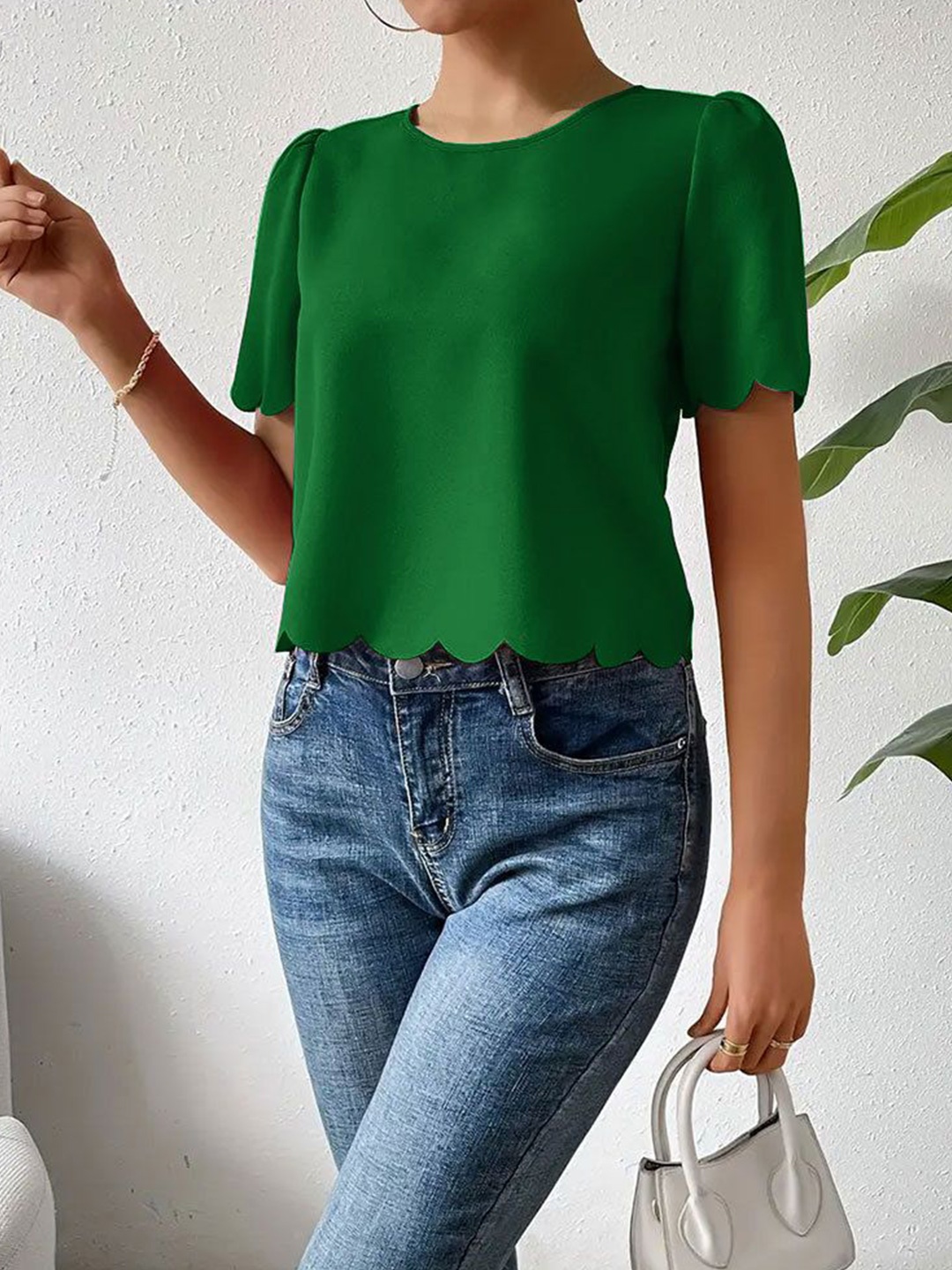 

StyleCast Round Neck Solid Top, Green