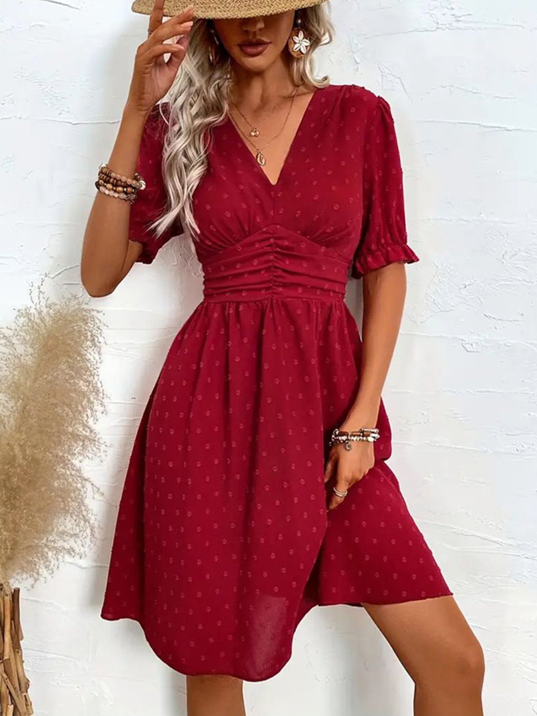 

StyleCast Women Self Design Fit & Flare Dress, Maroon
