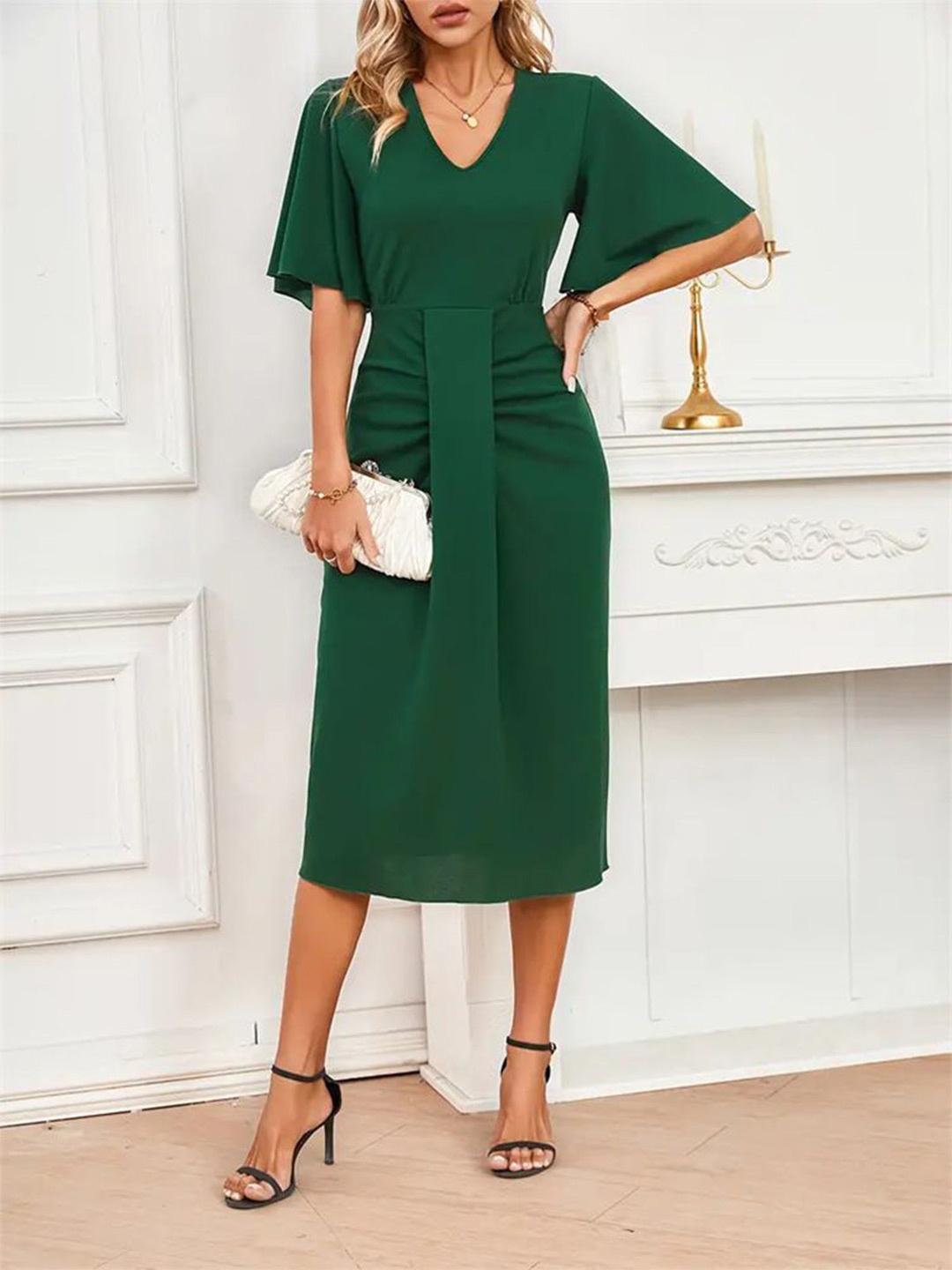 

StyleCast Flared Sleeve A-Line Midi Dress, Green