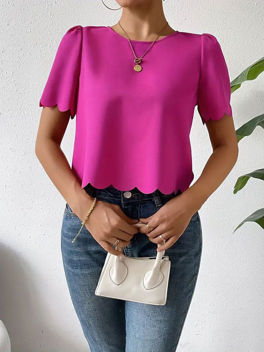 

StyleCast Solid Round Neck Top, Pink
