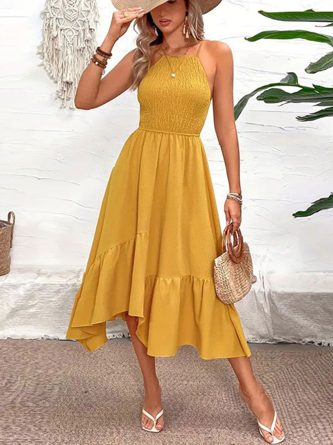 

StyleCast Women Midi Fit and Flare Dress, Mustard