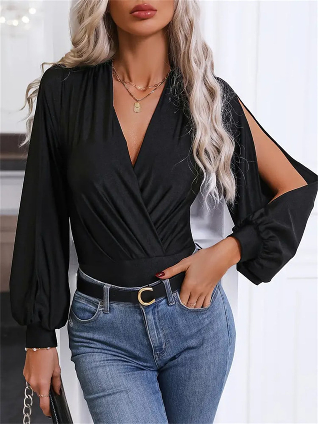 

StyleCast Women V-Neck Solid Bodysuit, Black
