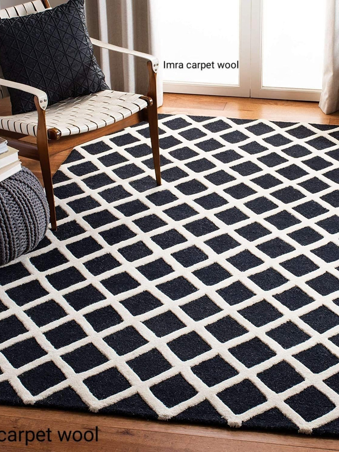 

IMRA CARPET Black & White Geometric Woollen Carpet