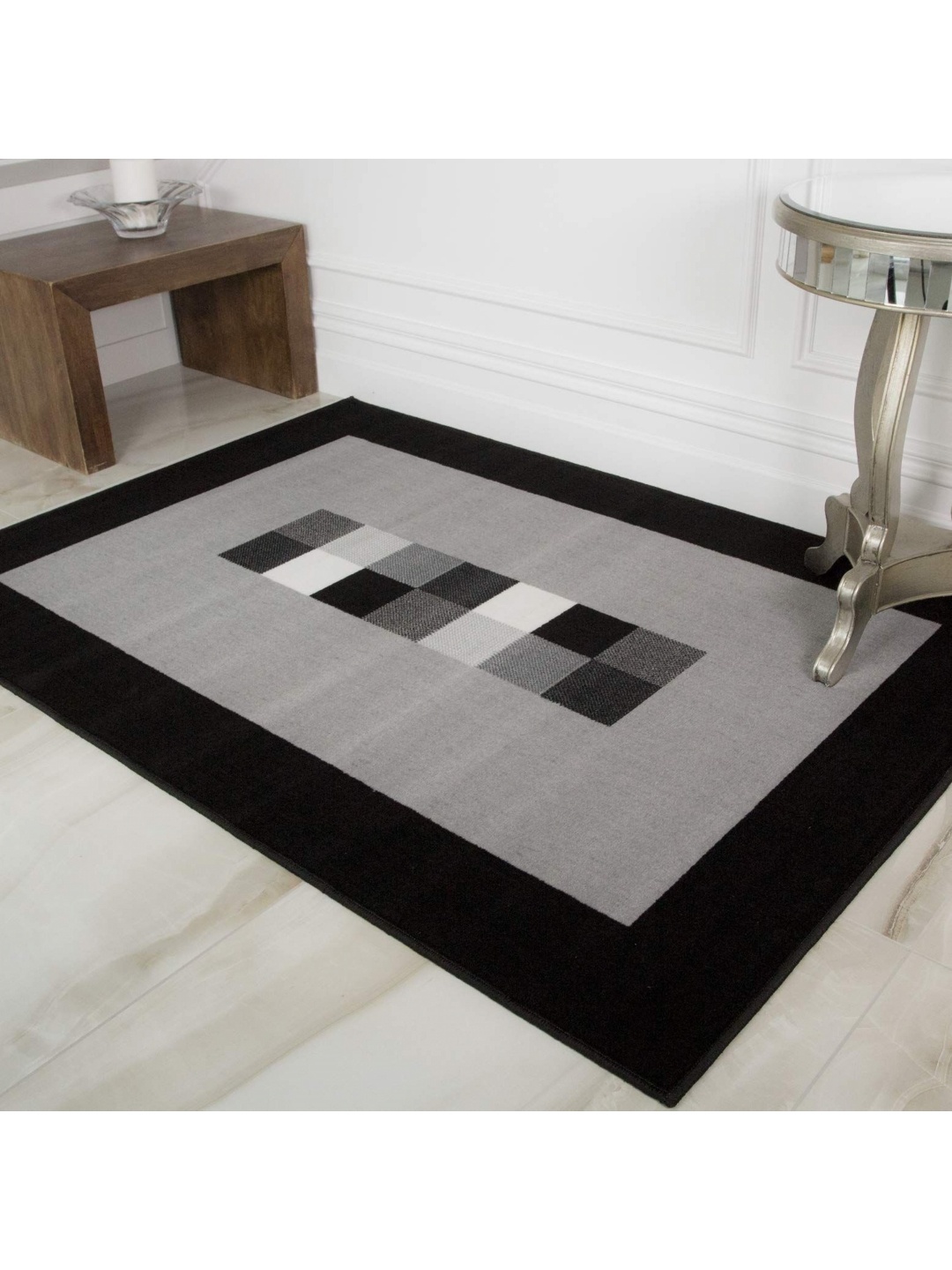 

IMRA CARPET Black & Grey Geometric Woollen Carpet