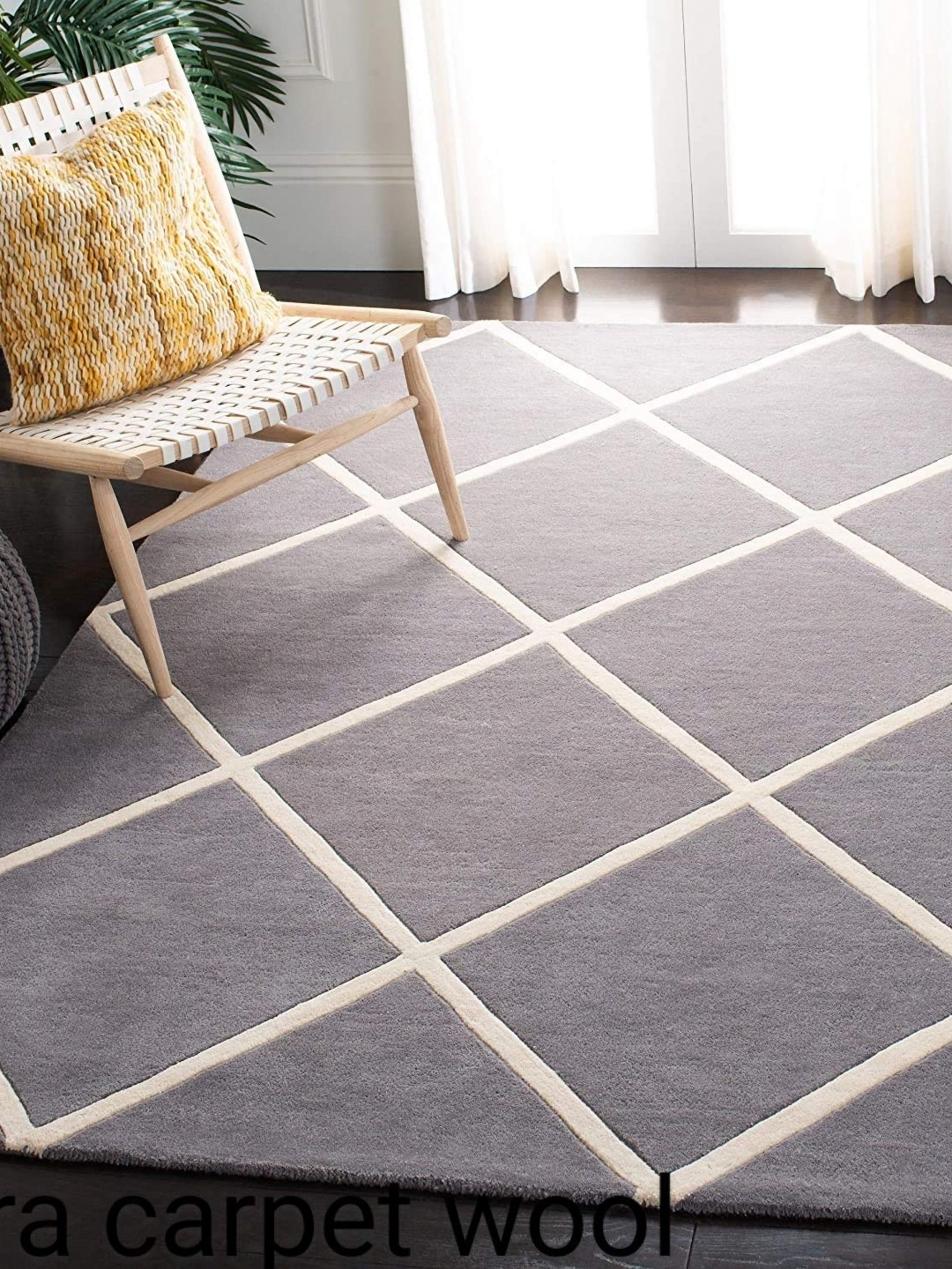 

IMRA CARPET Grey Geometric Anti-Skid Woollen Carpet