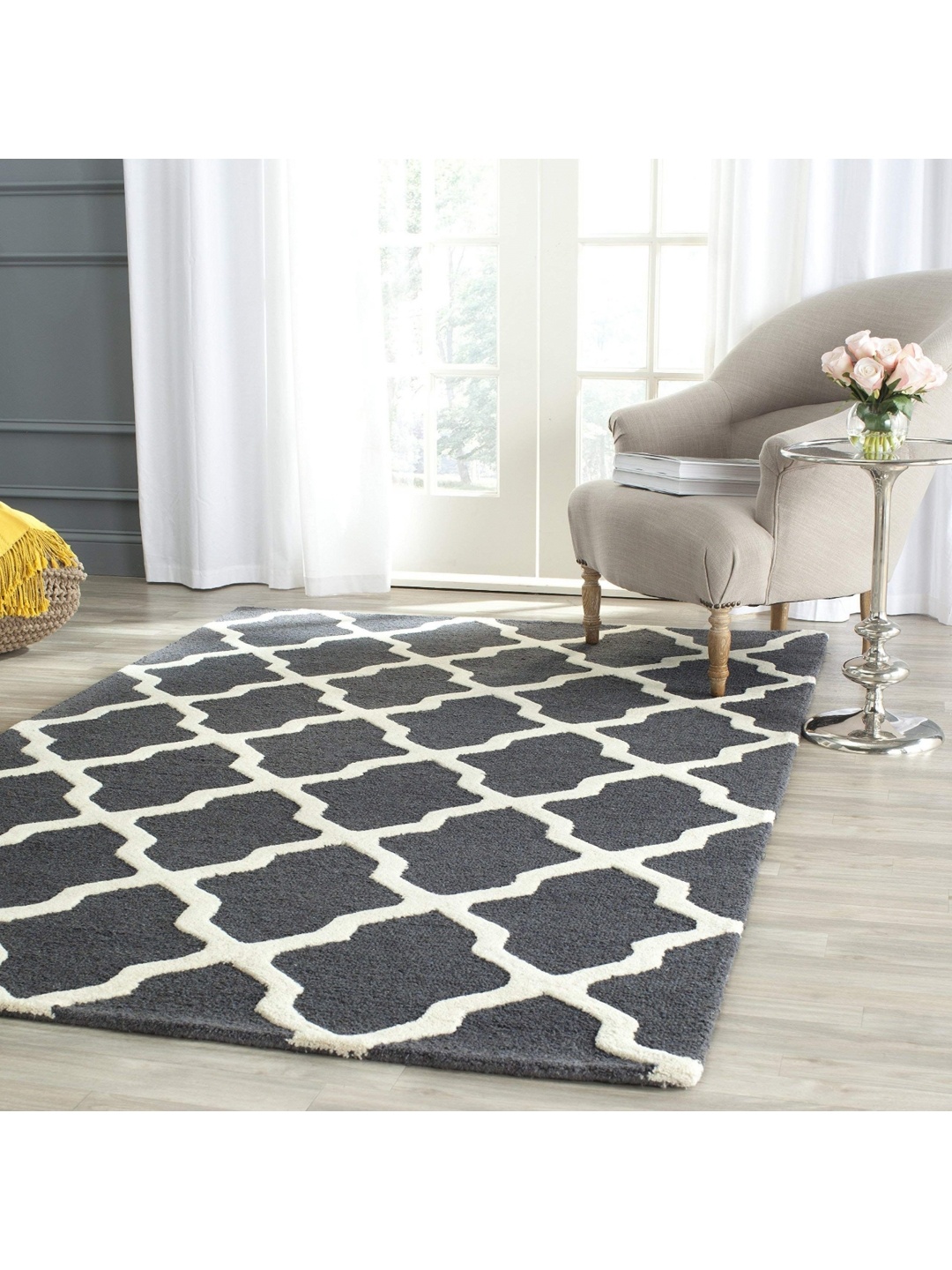 

IMRA CARPET Grey & Beige Ethnic Motifs Rectangle Woollen Shaggy Carpet