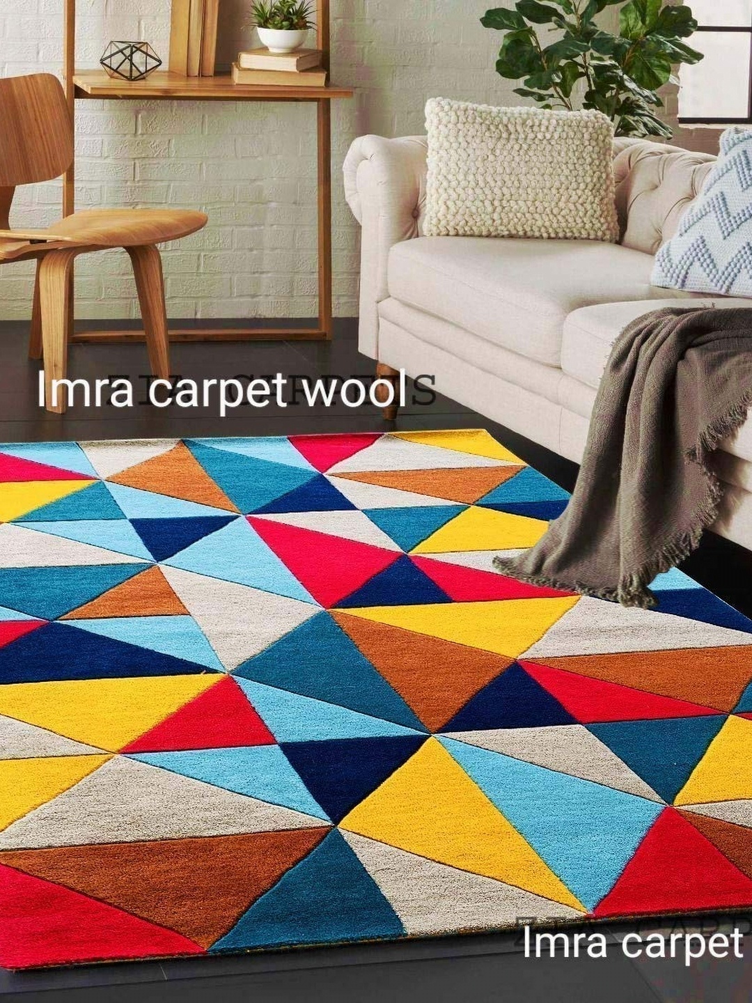 

IMRA CARPET Red & Blue Geometric Anti-Skid Woollen Carpet