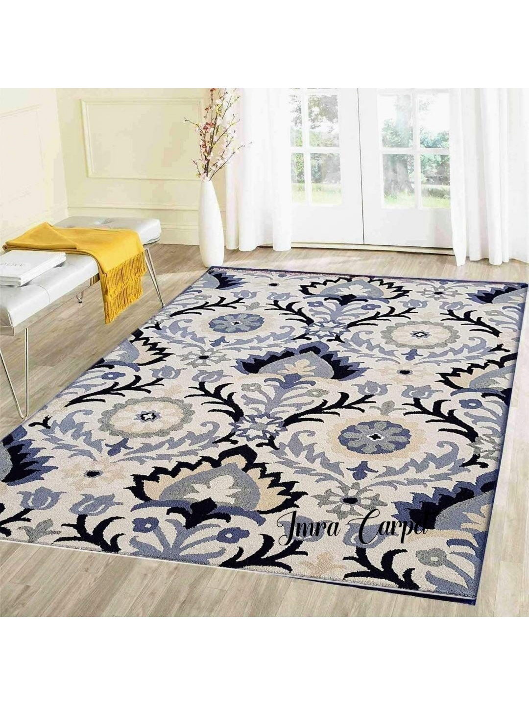 

IMRA CARPET Beige Floral Woollen Shaggy Carpet