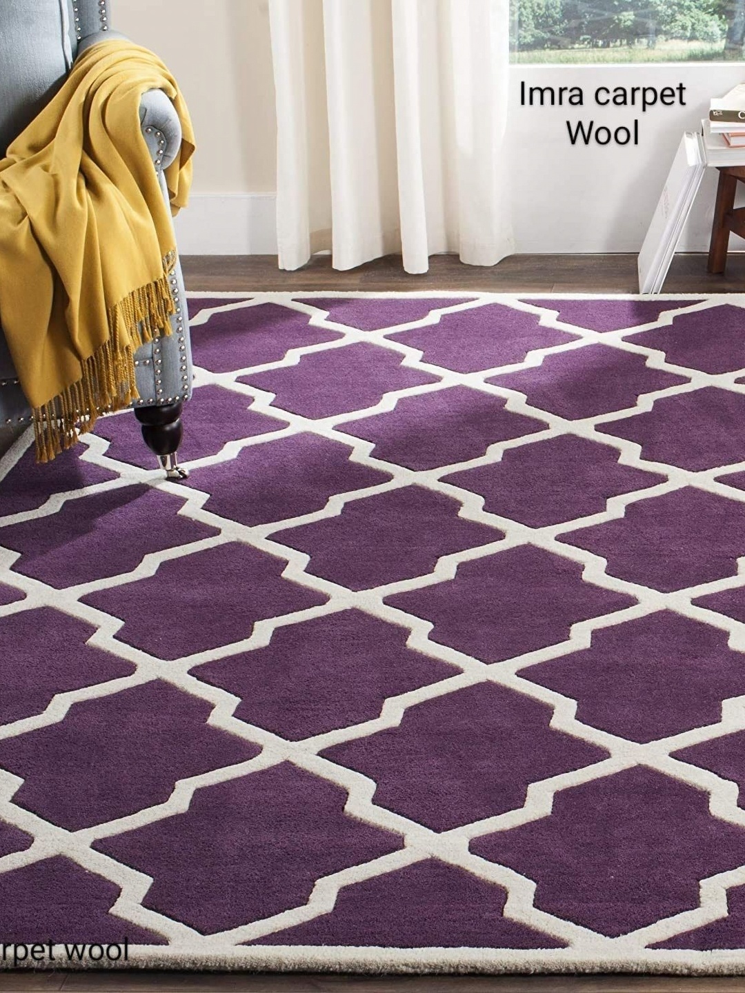 

IMRA CARPET Purple Geometric Anti-Skid Woollen Carpet