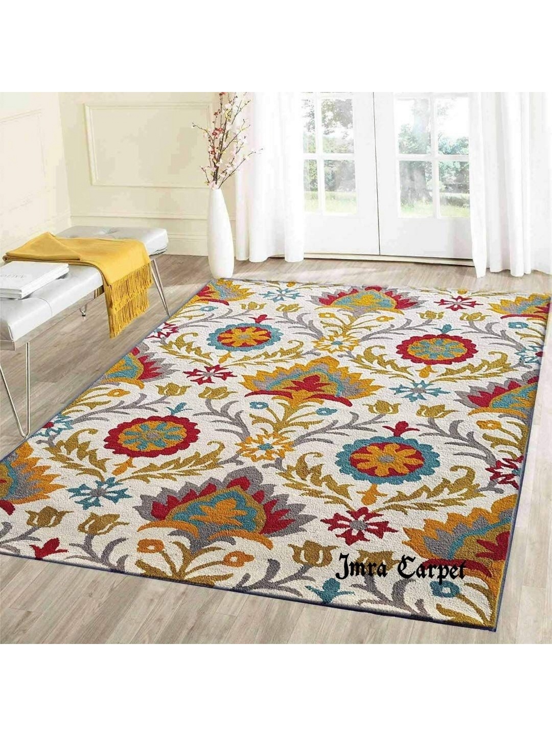 

IMRA CARPET Grey Ethnic Motifs Woollen Carpet