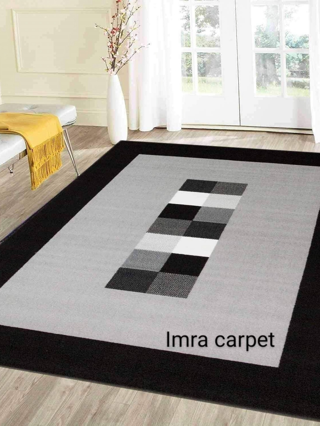 

IMRA CARPET Grey & Black Geometric Woollen Carpet