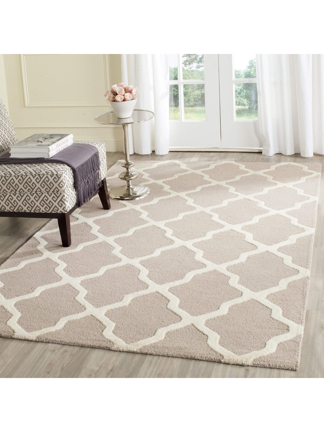 

IMRA CARPET Beige & White Ethnic Motifs Rectangle Woollen Shaggy Carpet