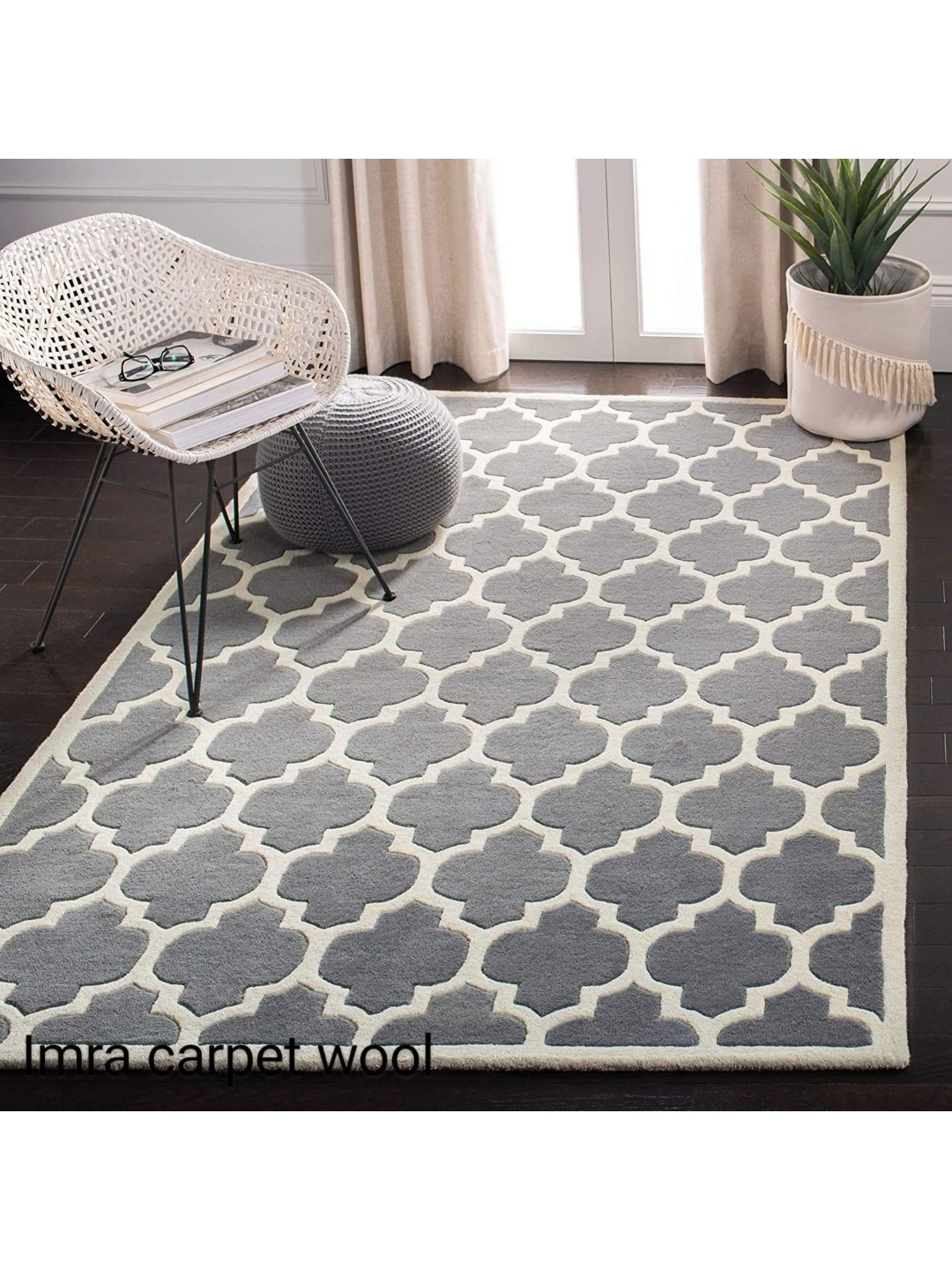 

IMRA CARPET Grey & White Ethnic Motifs Woollen Carpet