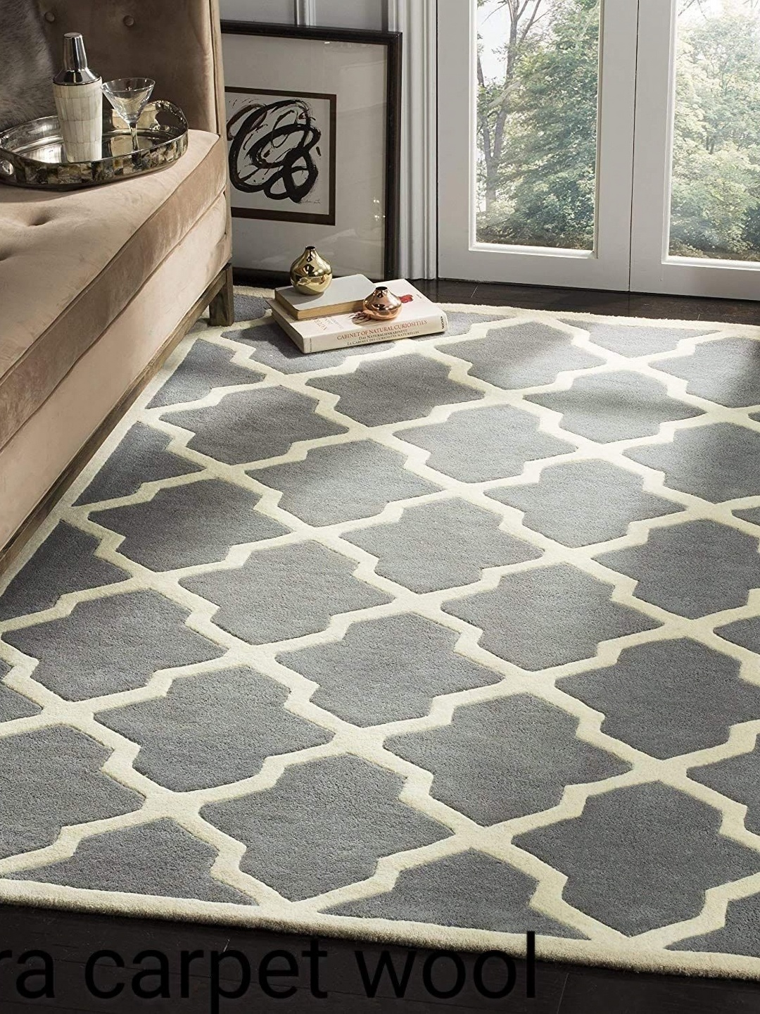 

IMRA CARPET Grey Geometric Printed Woollen Carpet
