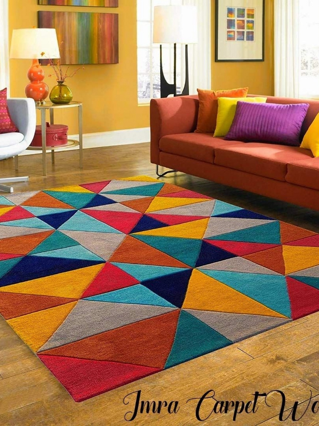 

IMRA CARPET Red Geometric Woollen Shaggy Carpet