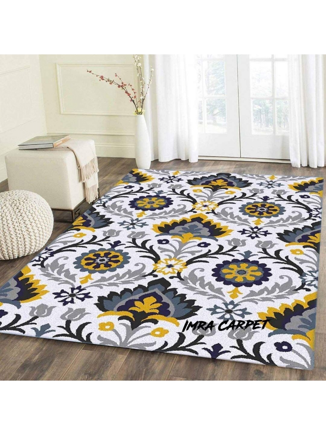 

IMRA CARPET White Ethnic Motifs Shaggy Woollen Carpet