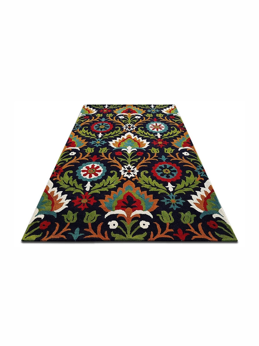 

IMRA CARPET Blue Floral Anti-Skid Woollen Carpet