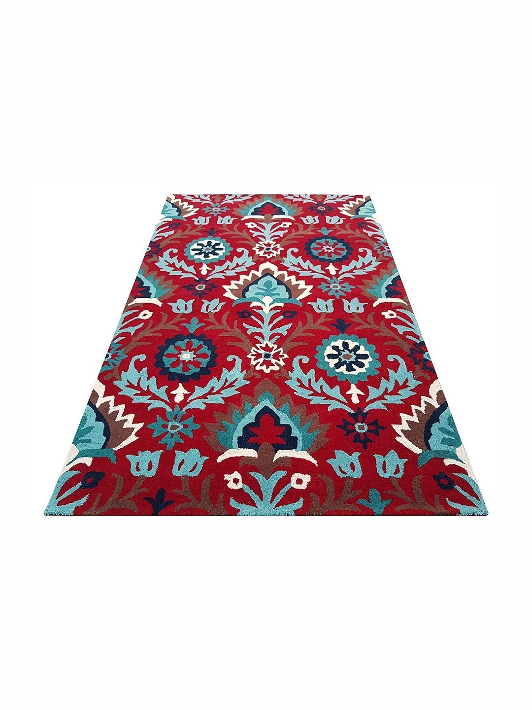 

IMRA CARPET Red Floral Anti-Skid Woollen Carpet