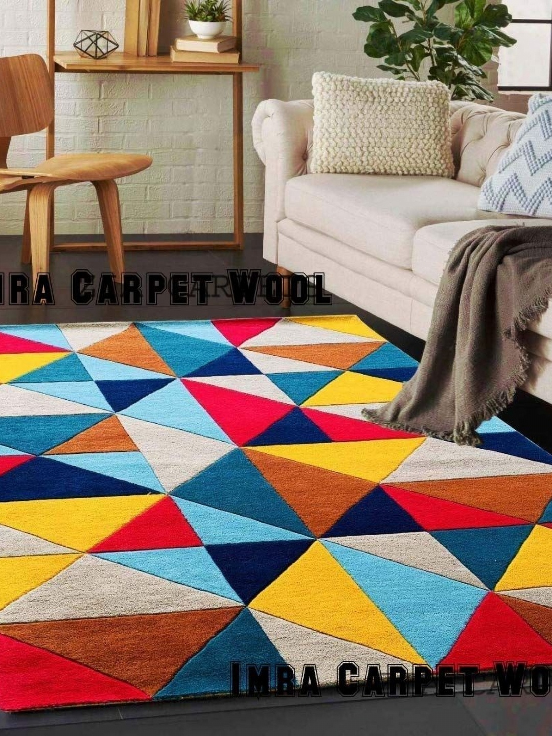 

IMRA CARPET Red & Blue Geometric Rectangle Anti-Skid Shaggy Woollen Carpet